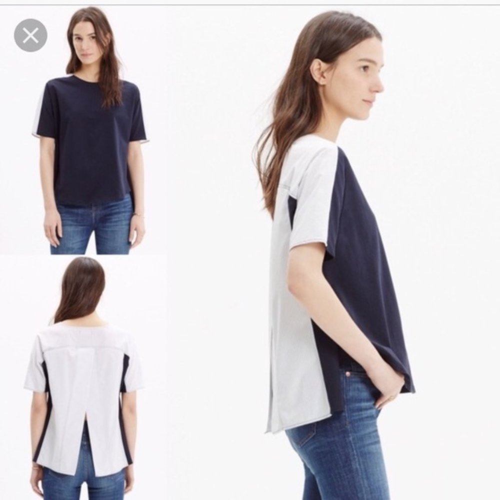 Madewell top with split Oxford stripe back